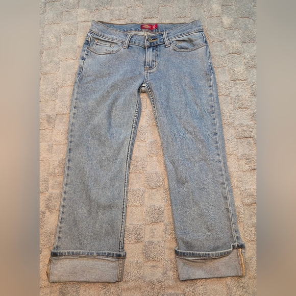 dickies girl Denim - Dickies Cropped Jeans Womens 7 Blue Denim Cotton Med. Wash Denim Cuffed Hem